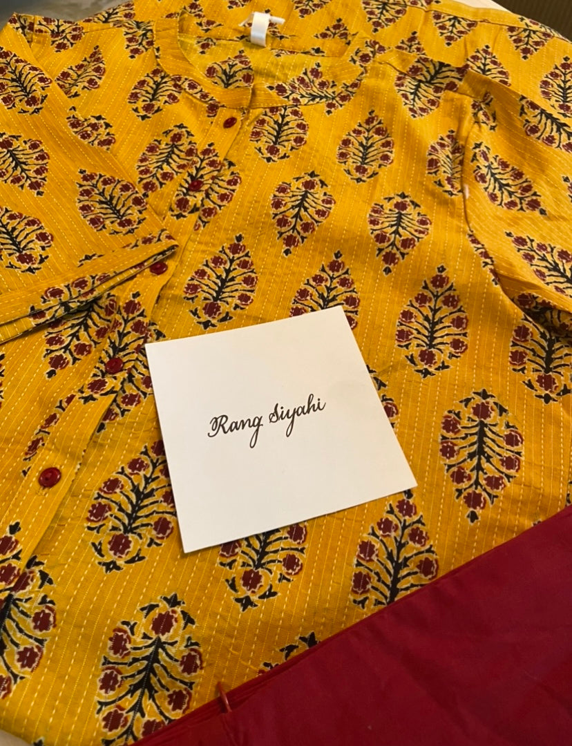 Kimatra which means beautiful!, that’s what we have decided to call this kurta set. A mesmerising hand block printed 2 piece kurta set done in Cotton | Mulmul. Mulmul And More. Priyanka Bhambry. Indyasoul by Rangsiyahi