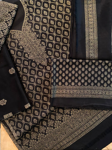 Black Pashmina Kani Suit set | Mulmul Sales Feb 23