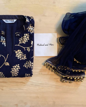 Mulmul | Luxury - “ Gold Blooms On Blue”